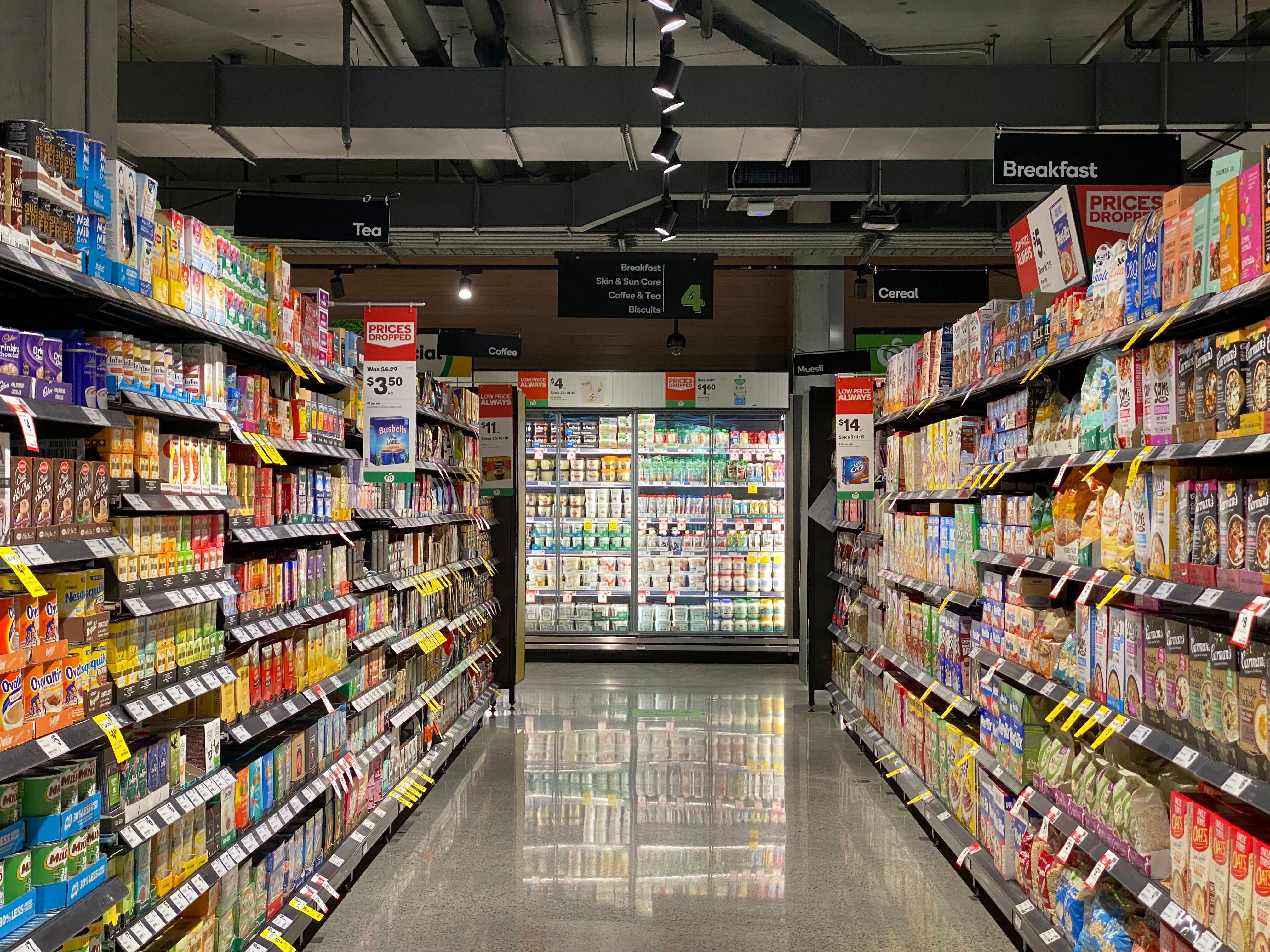 The inside of a modern-day grocery store